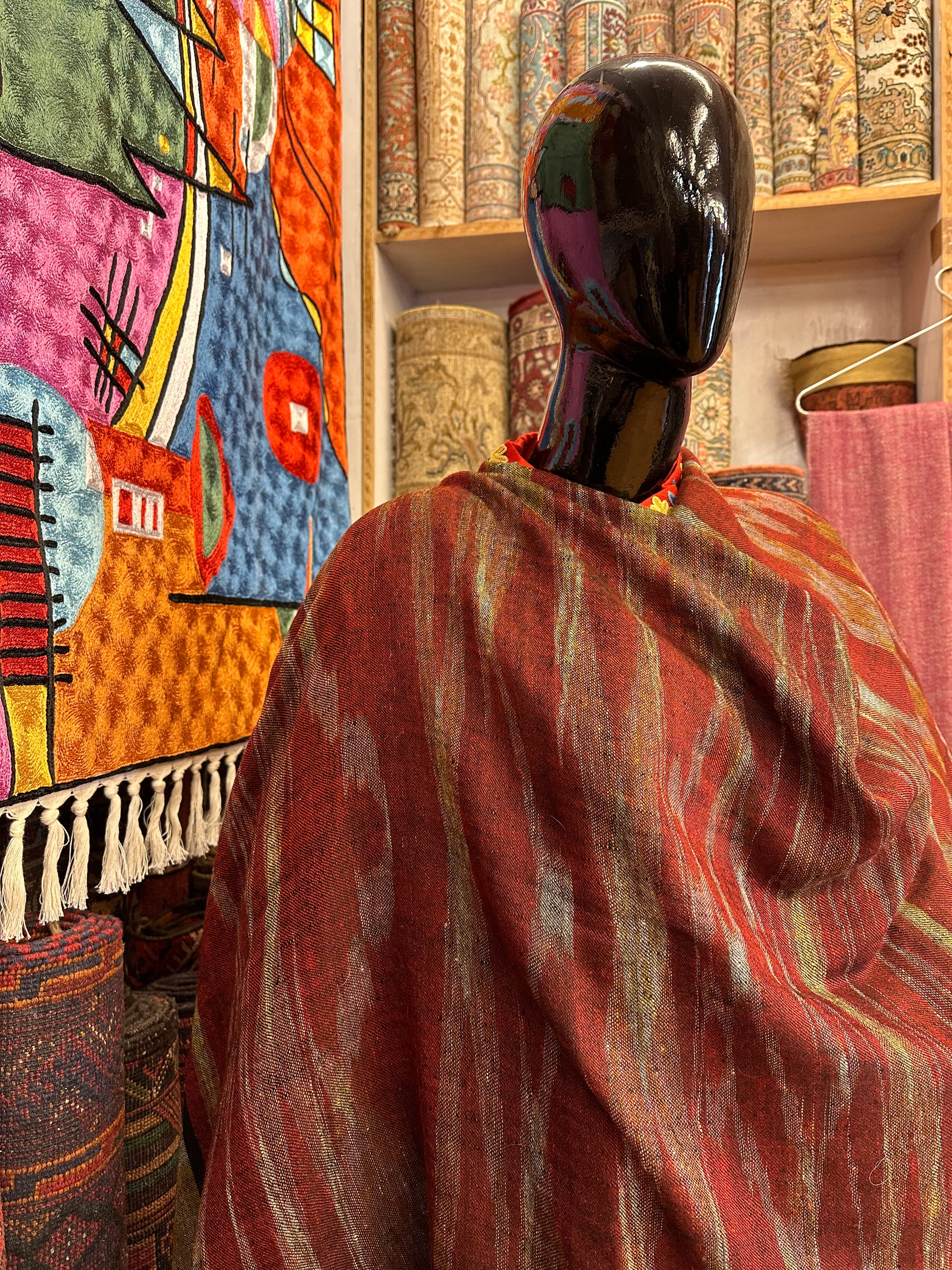 Red Ikat Pashmina Scarf ArtAsiaHandicrafts