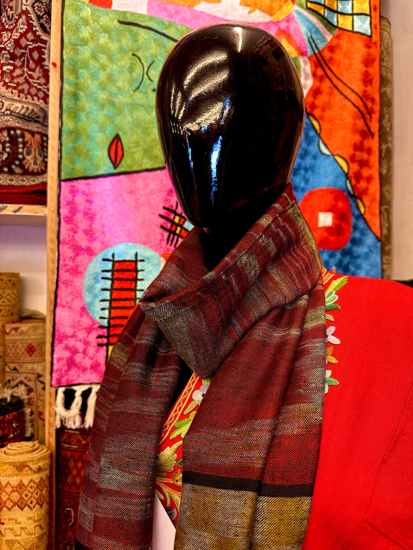 Red Ikat Pashmina Scarf ArtAsiaHandicrafts