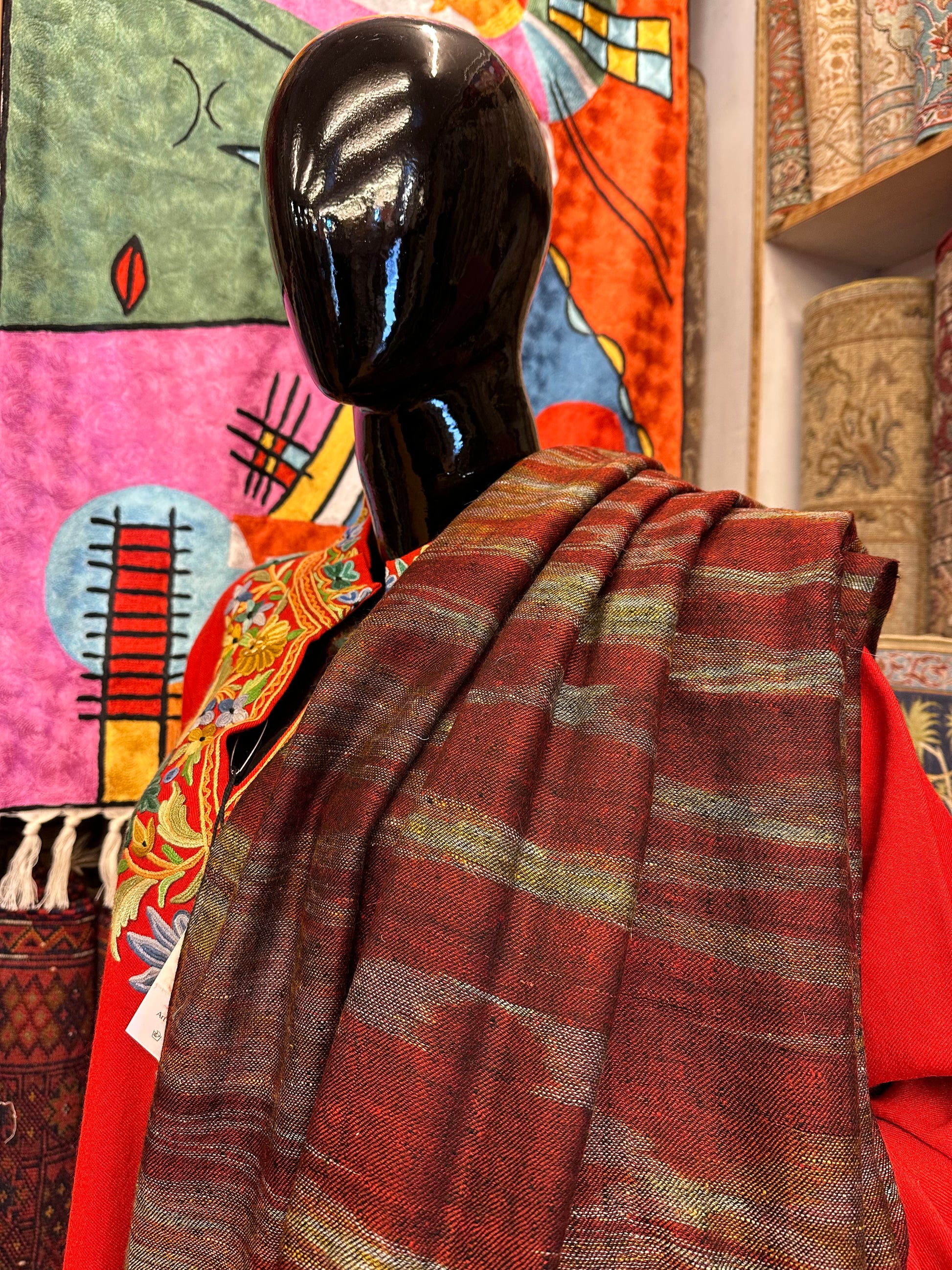 Red Ikat Pashmina Scarf ArtAsiaHandicrafts