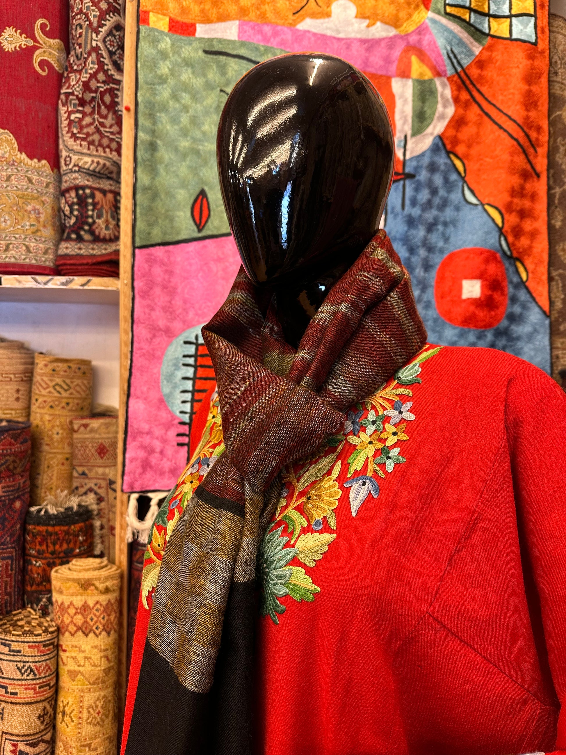 Red Ikat Pashmina Scarf ArtAsiaHandicrafts