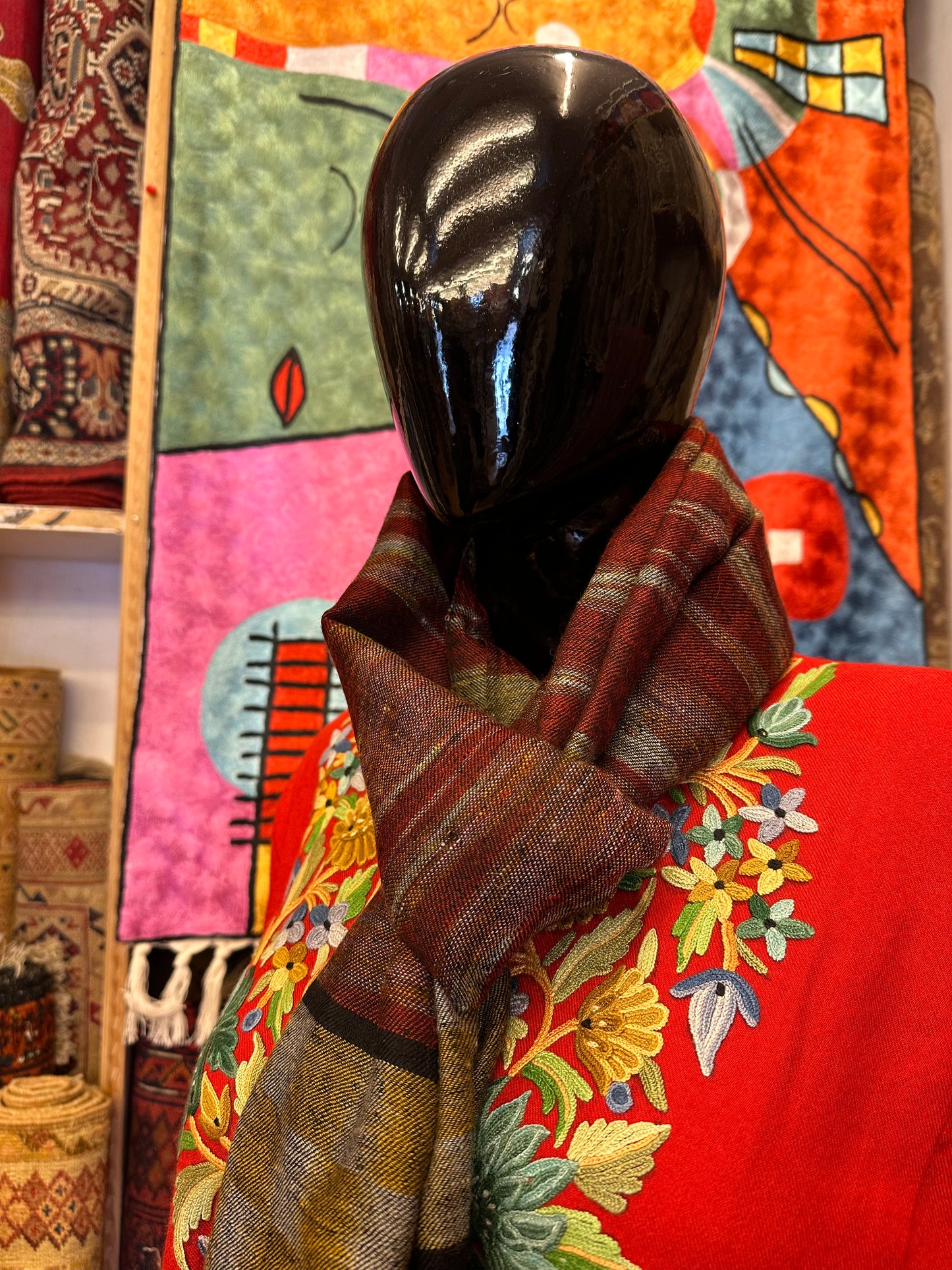 Red Ikat Pashmina Scarf ArtAsiaHandicrafts