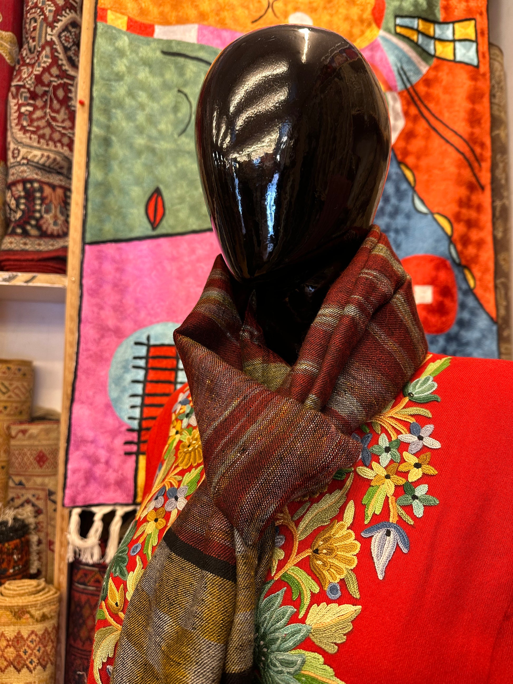 Red Ikat Pashmina Scarf ArtAsiaHandicrafts