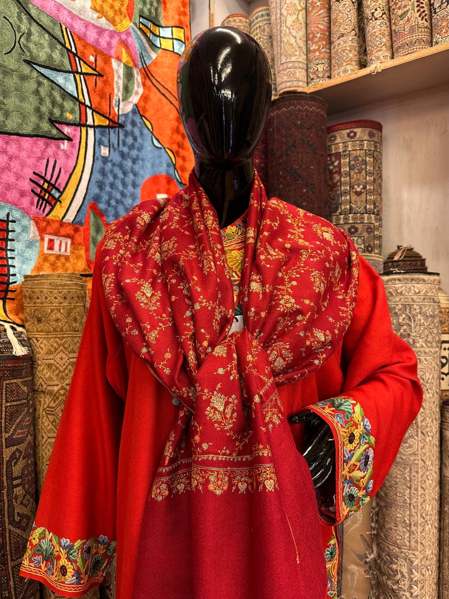 Red Sozni Pashmina Scarf ArtAsiaHandicrafts