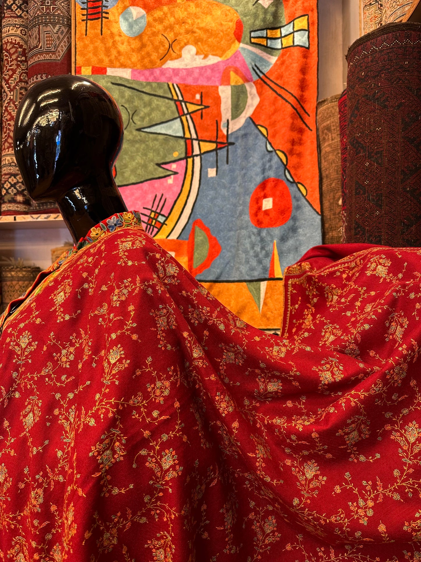 Red Sozni Pashmina Scarf ArtAsiaHandicrafts