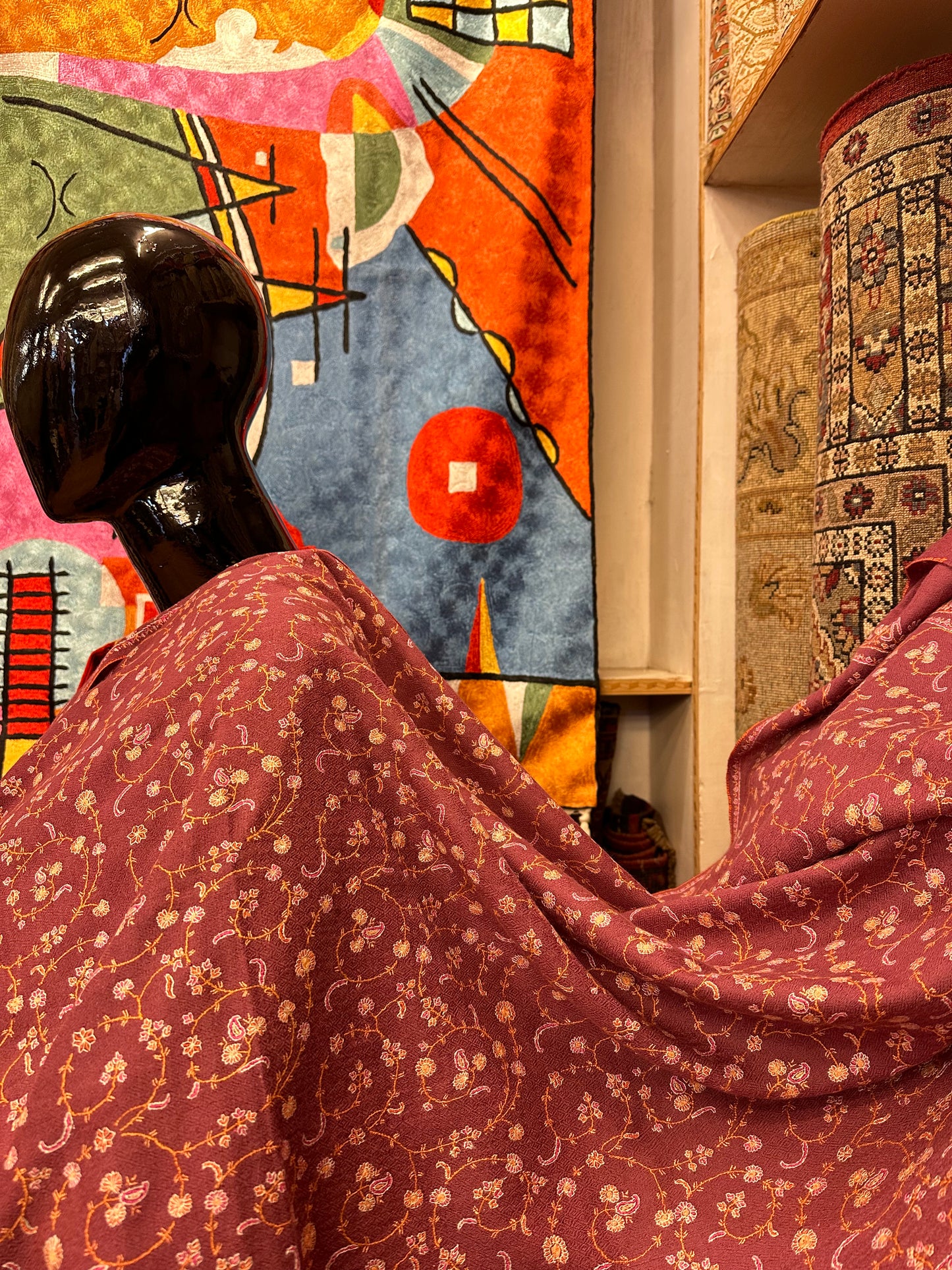 Rose Pink Sozni Pashmina Scarf ArtAsiaHandicrafts
