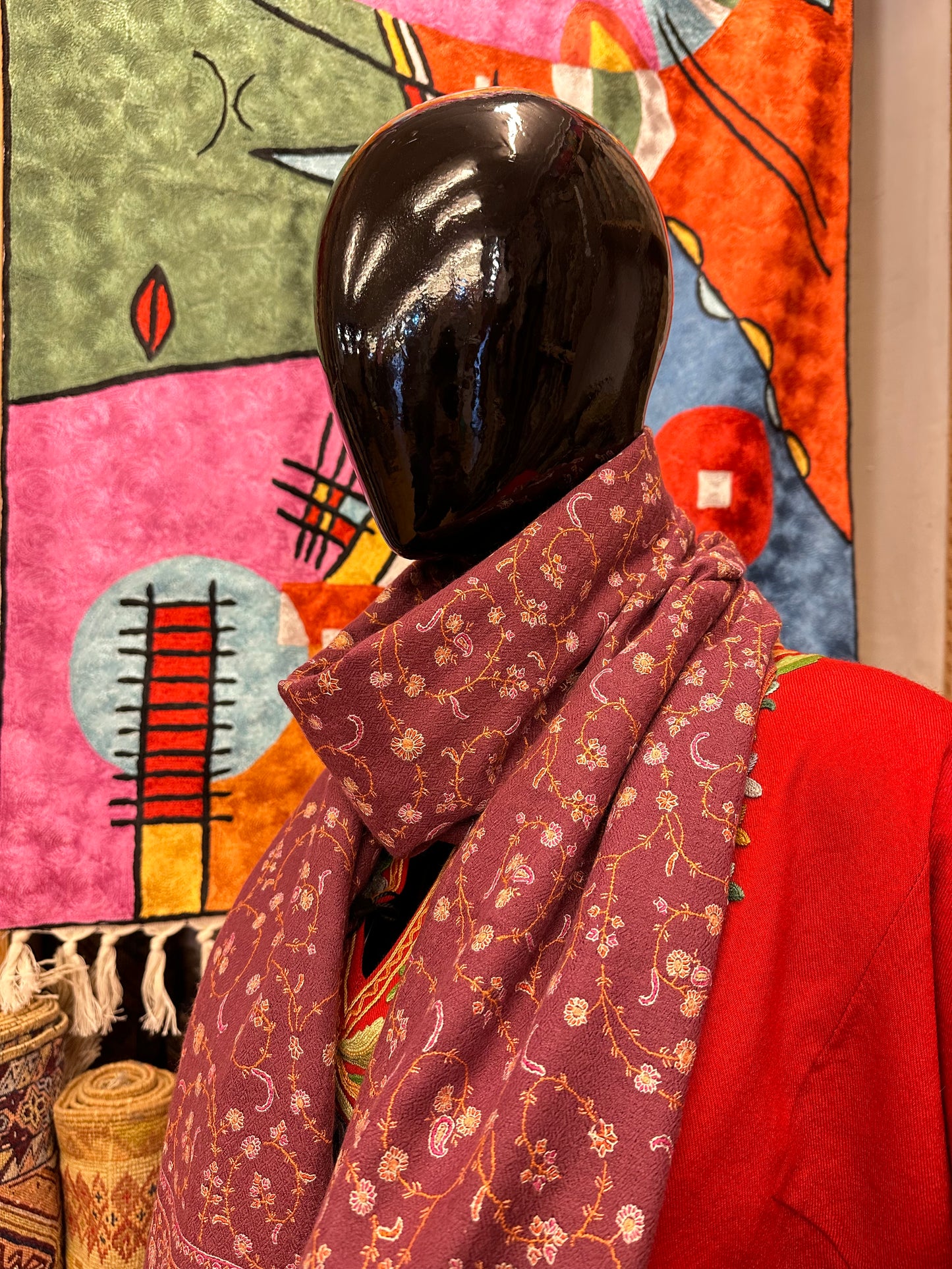 Rose Pink Sozni Pashmina Scarf ArtAsiaHandicrafts