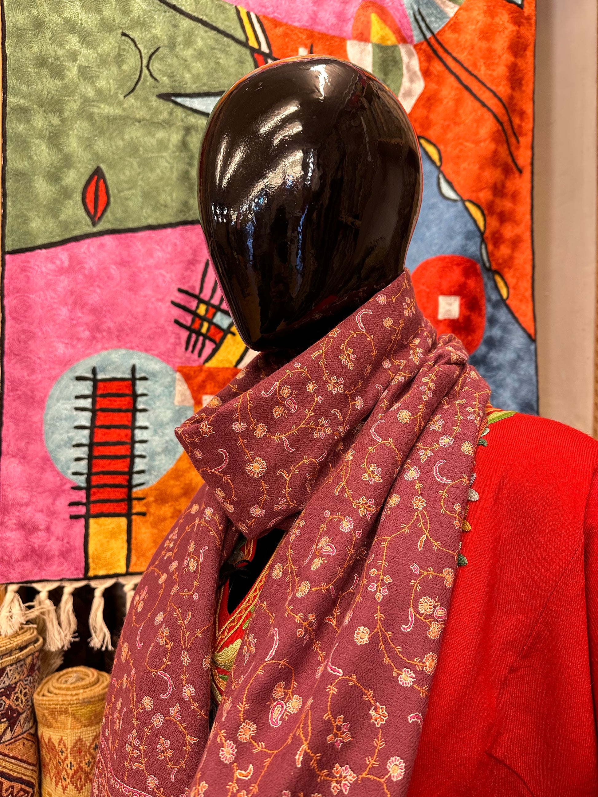 Rose Pink Sozni Pashmina Scarf ArtAsiaHandicrafts