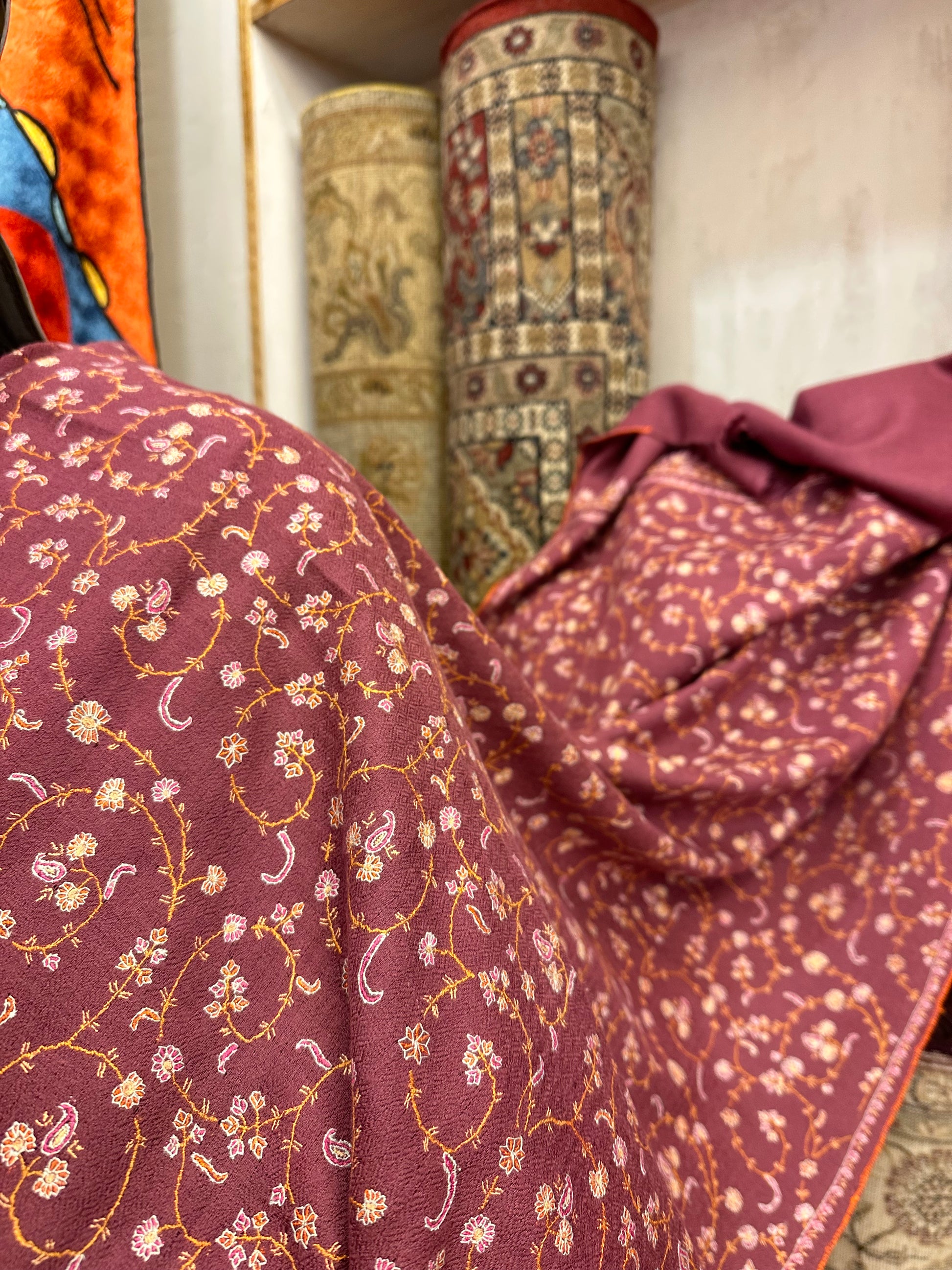 Rose Pink Sozni Pashmina Scarf ArtAsiaHandicrafts