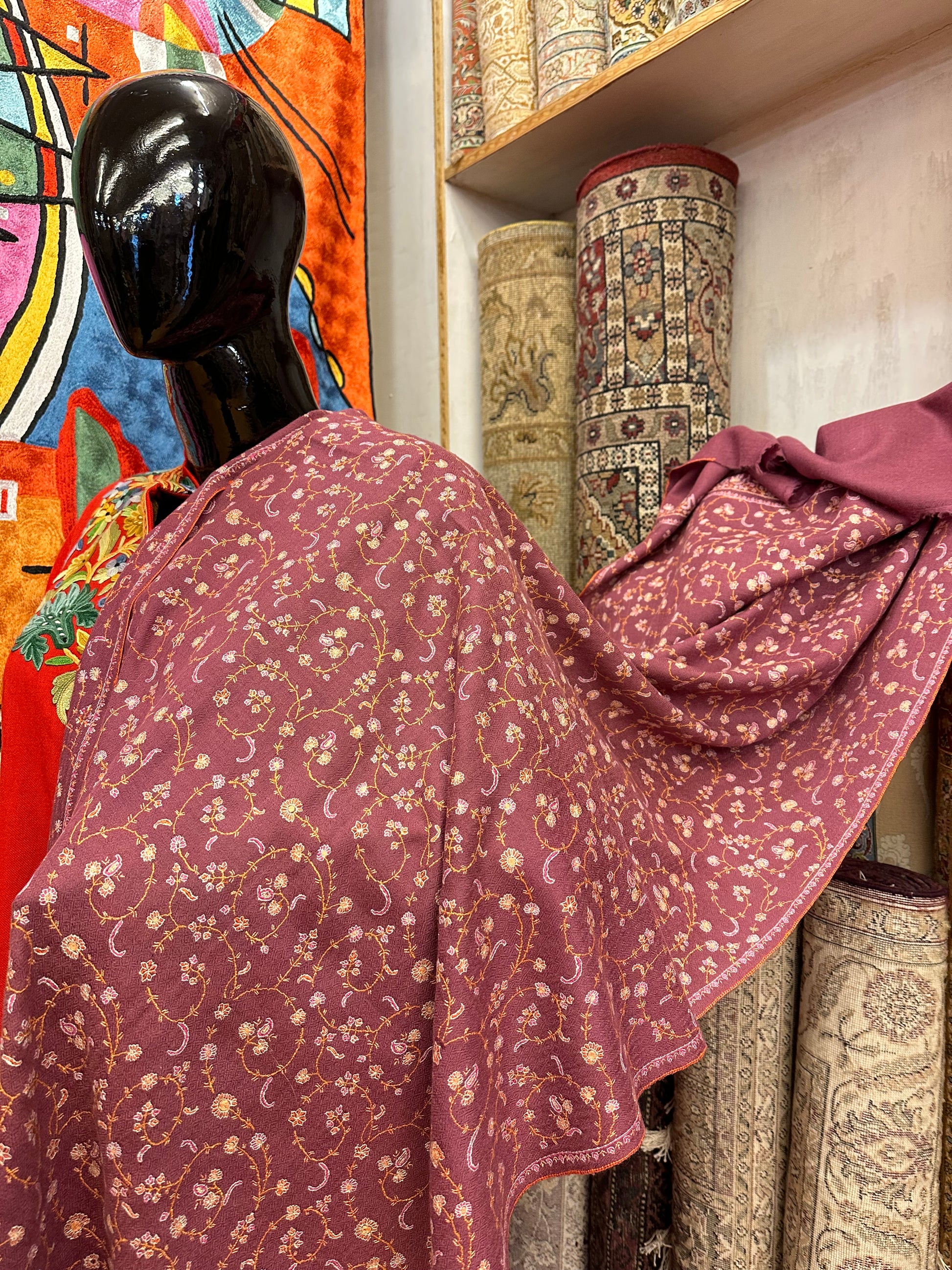 Rose Pink Sozni Pashmina Scarf ArtAsiaHandicrafts