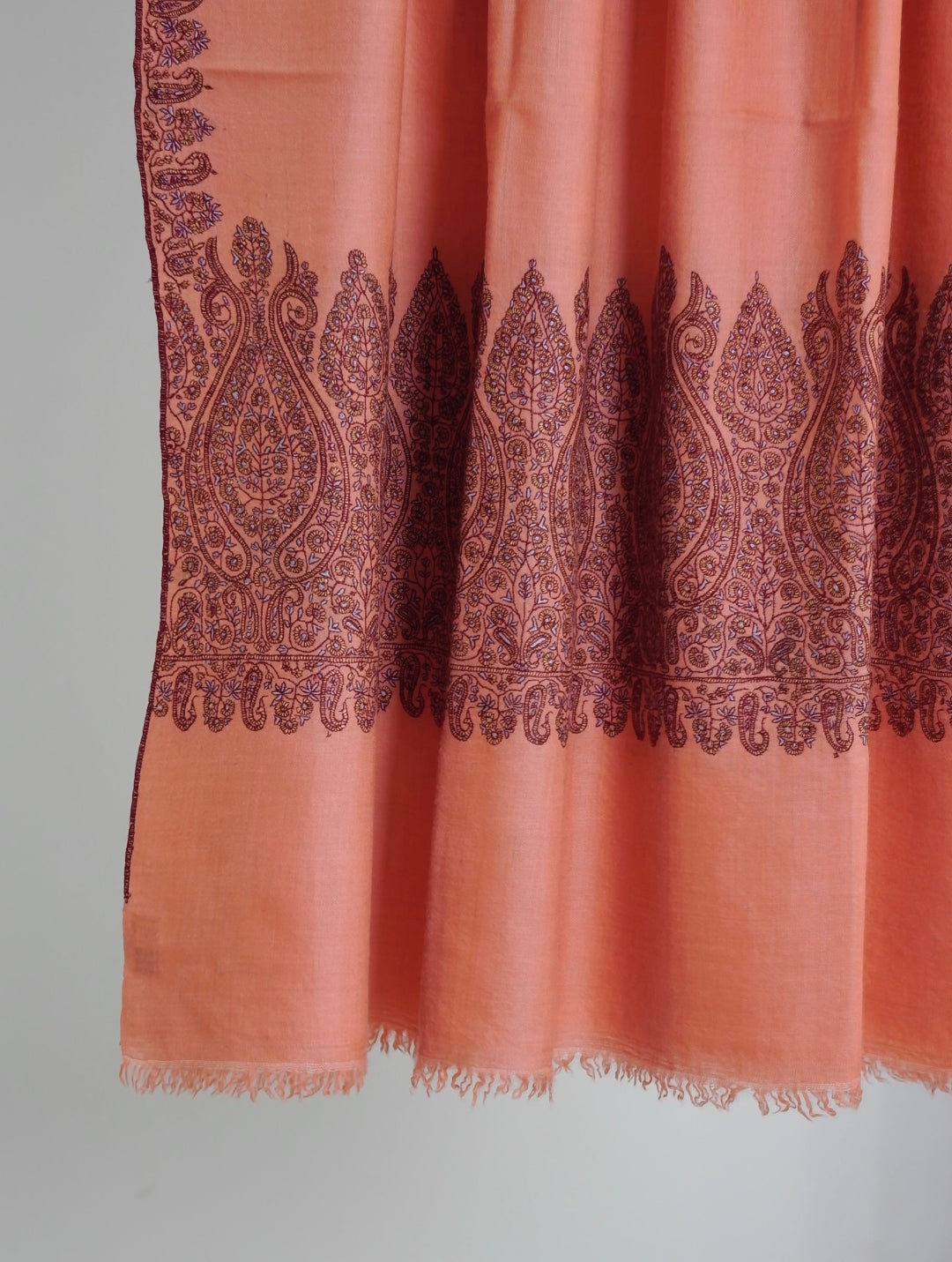 HANDMADE SOZNI DRAPE PASTEL PEACH PASHMINA SHAWL