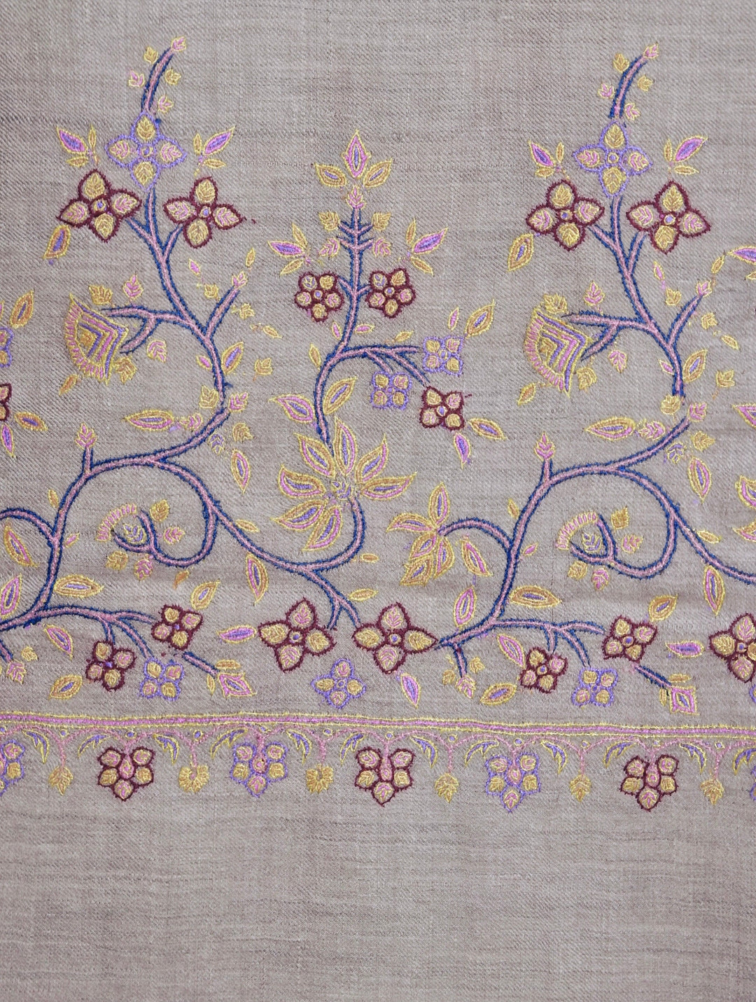 EMBELLISHED SOZNI ADORN SILVER BEIGE PASHMINA SHAWL