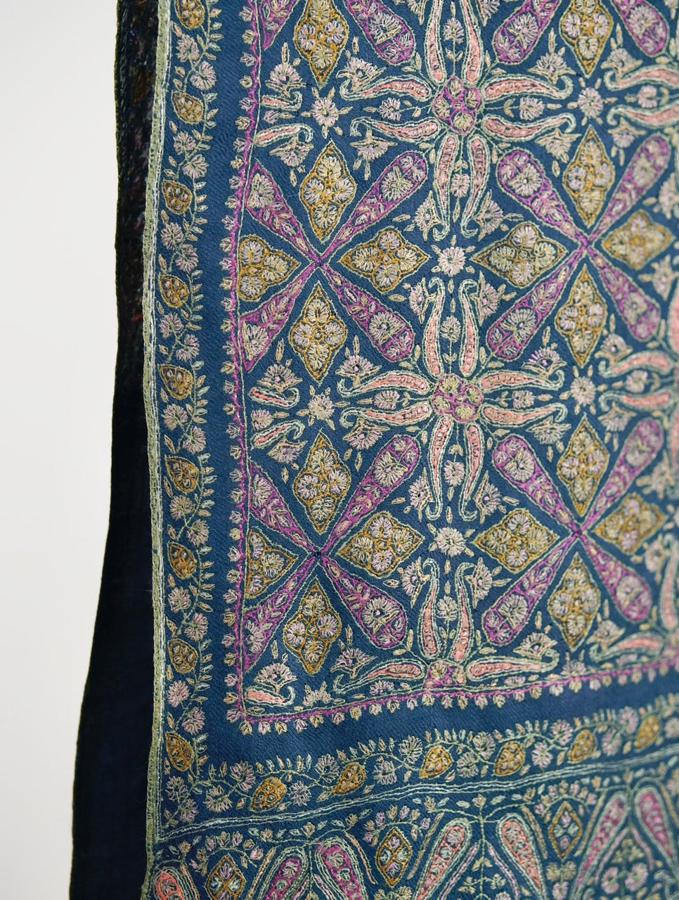 OLD MONEY MINIMAL WINTER GREY PASHMINA SHAWL SILK EMBROIDERED
