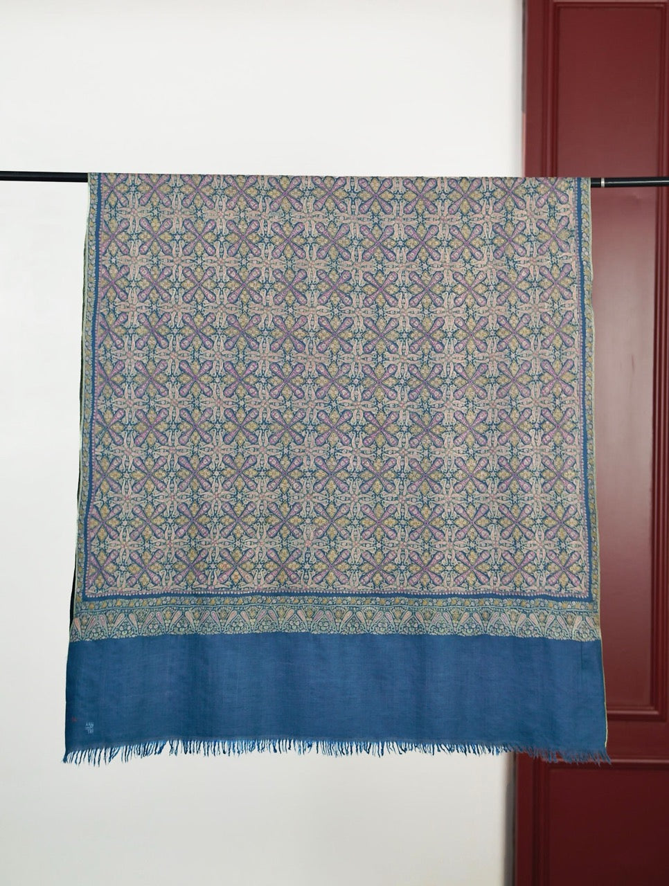 OLD MONEY MINIMAL WINTER GREY PASHMINA SHAWL SILK EMBROIDERED