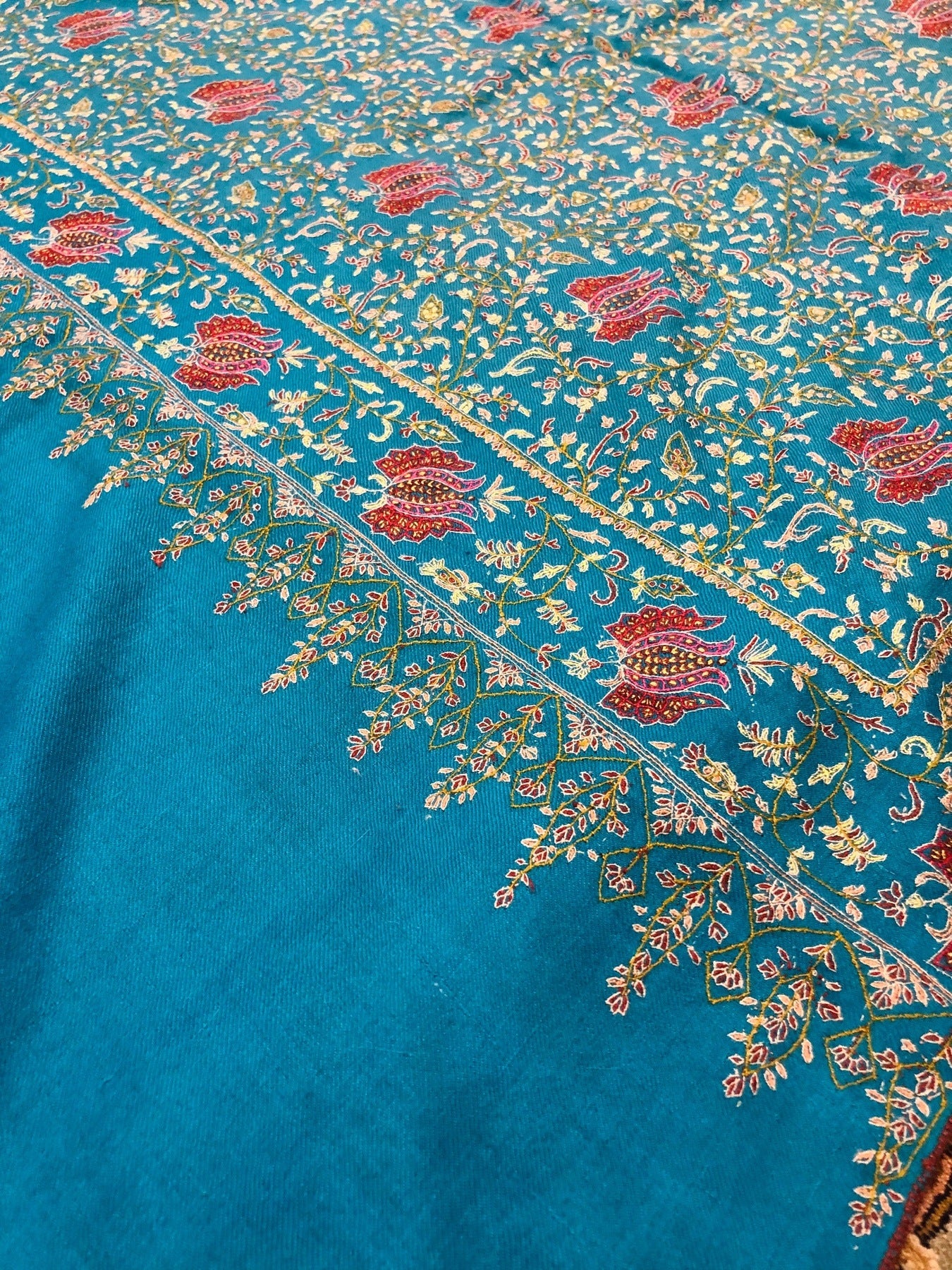 Teal Blue Sozni Pashmina Shawl ArtAsiaHandicrafts