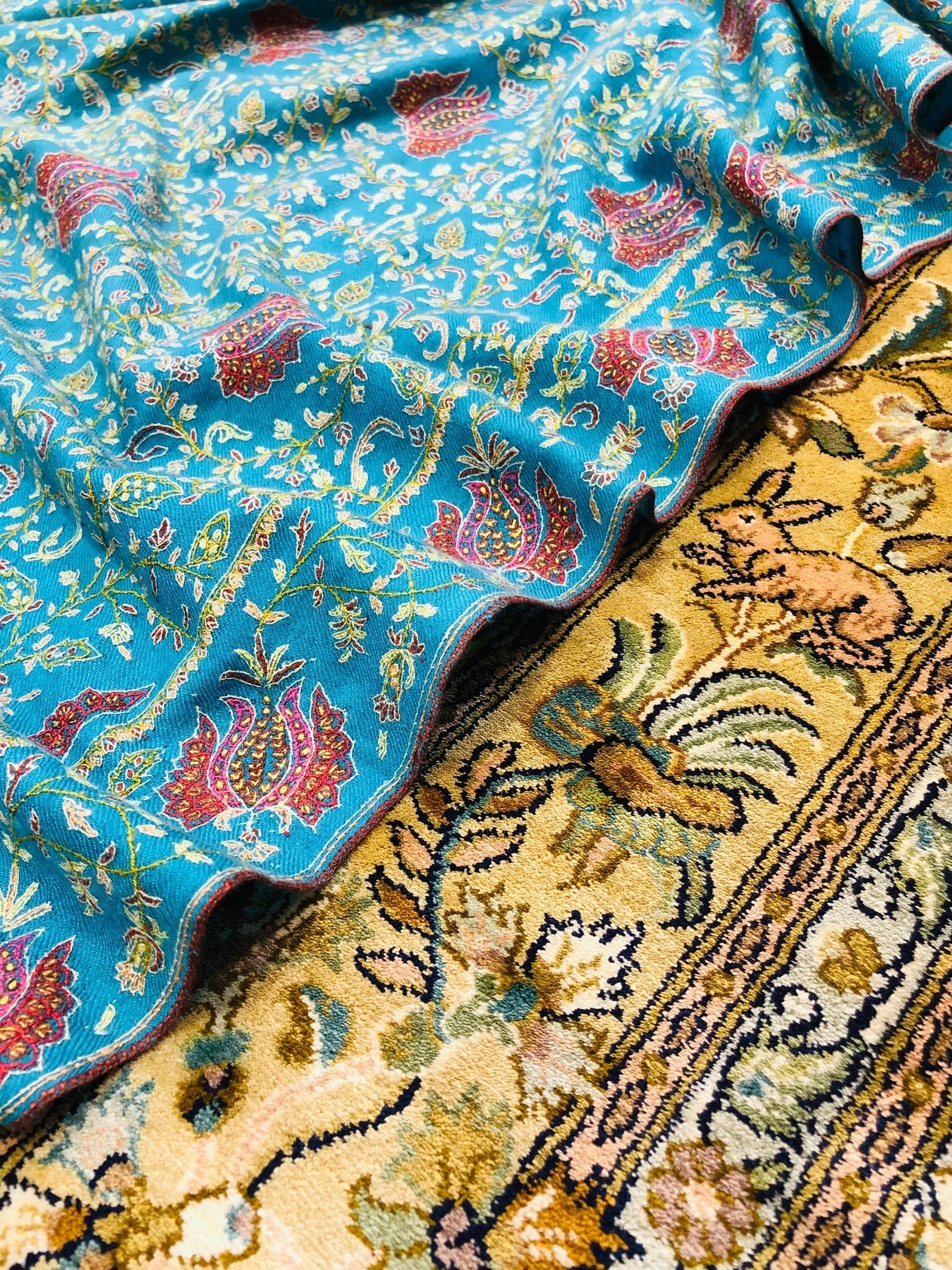 Teal Blue Sozni Pashmina Shawl ArtAsiaHandicrafts