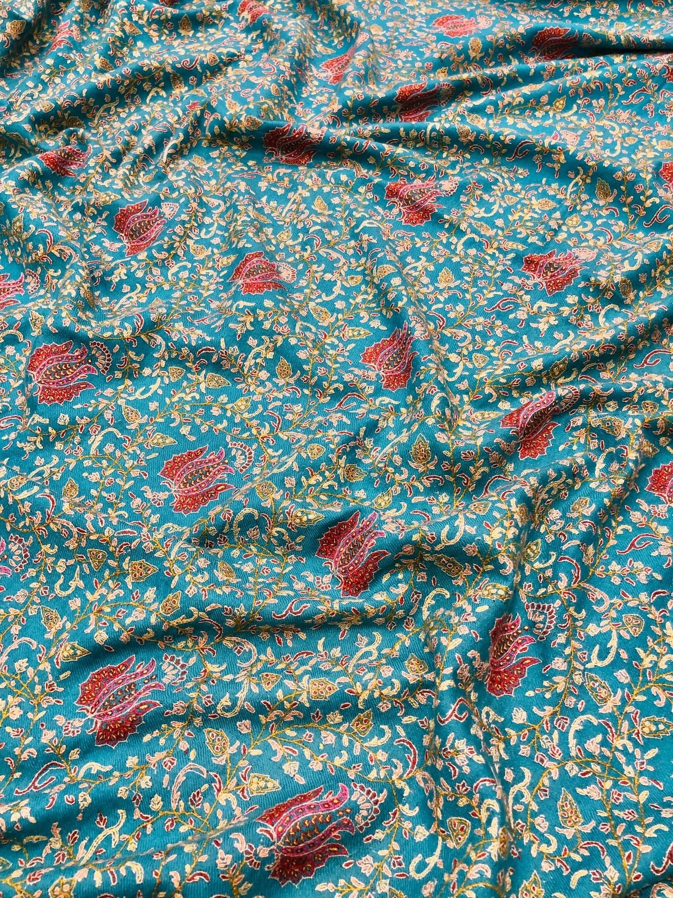 Teal Blue Sozni Pashmina Shawl ArtAsiaHandicrafts