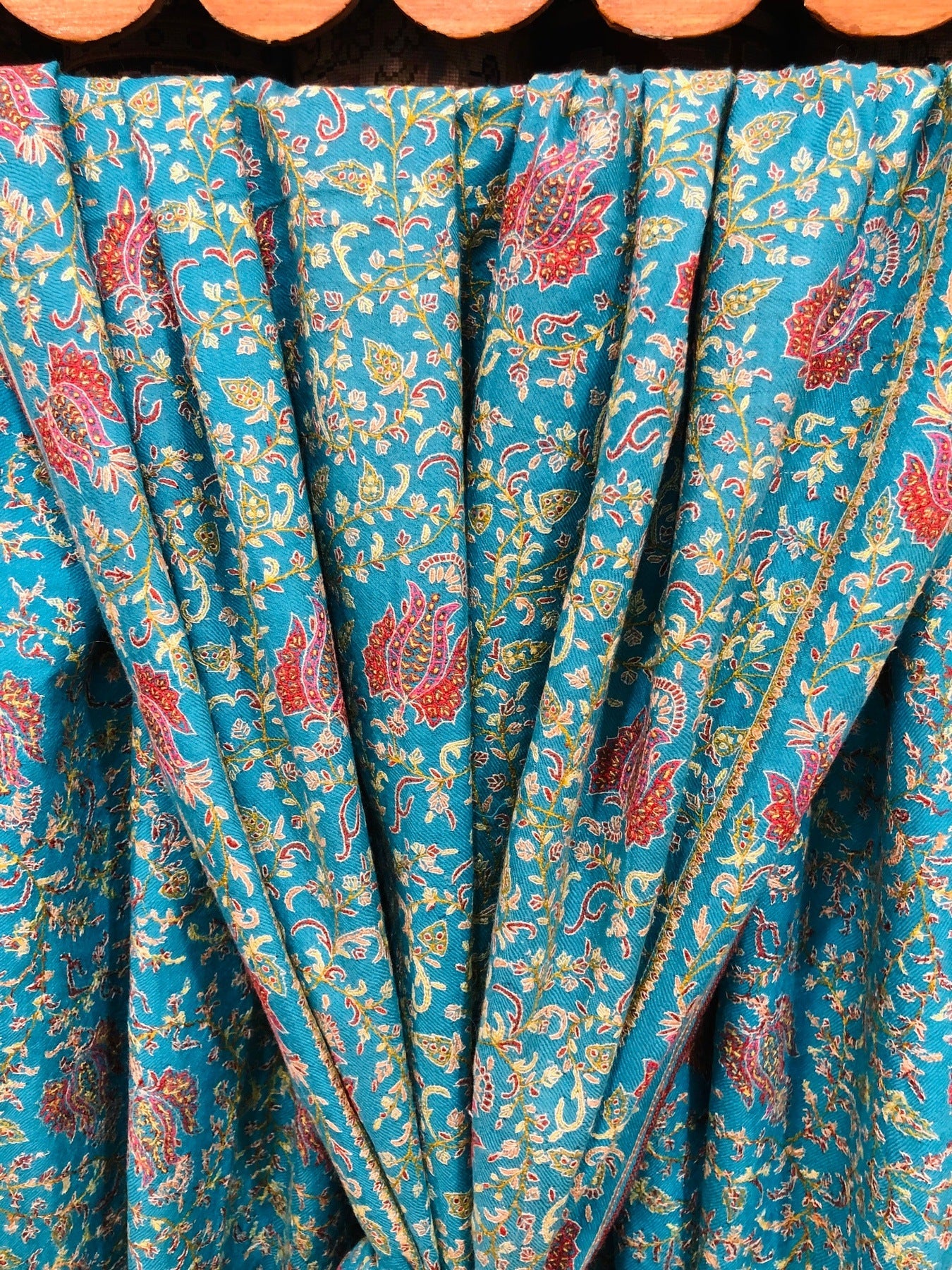 Teal Blue Sozni Pashmina Shawl ArtAsiaHandicrafts