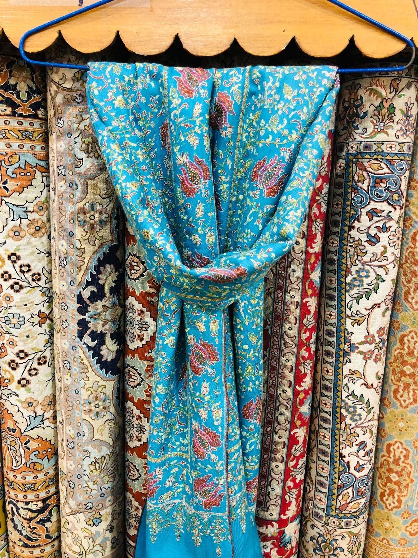 Teal Blue Sozni Pashmina Shawl ArtAsiaHandicrafts