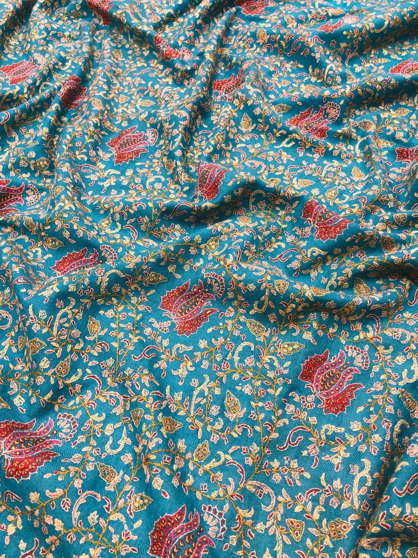 Teal Blue Sozni Pashmina Shawl ArtAsiaHandicrafts