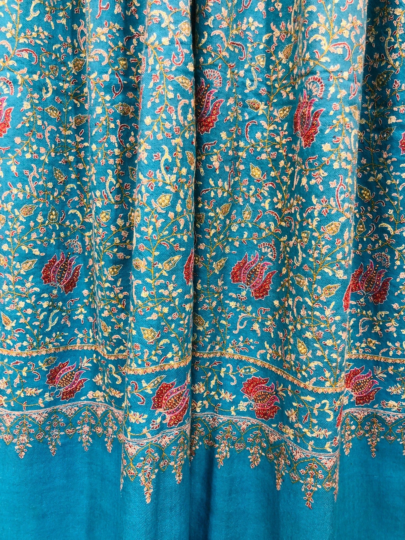 Teal Blue Sozni Pashmina Shawl ArtAsiaHandicrafts
