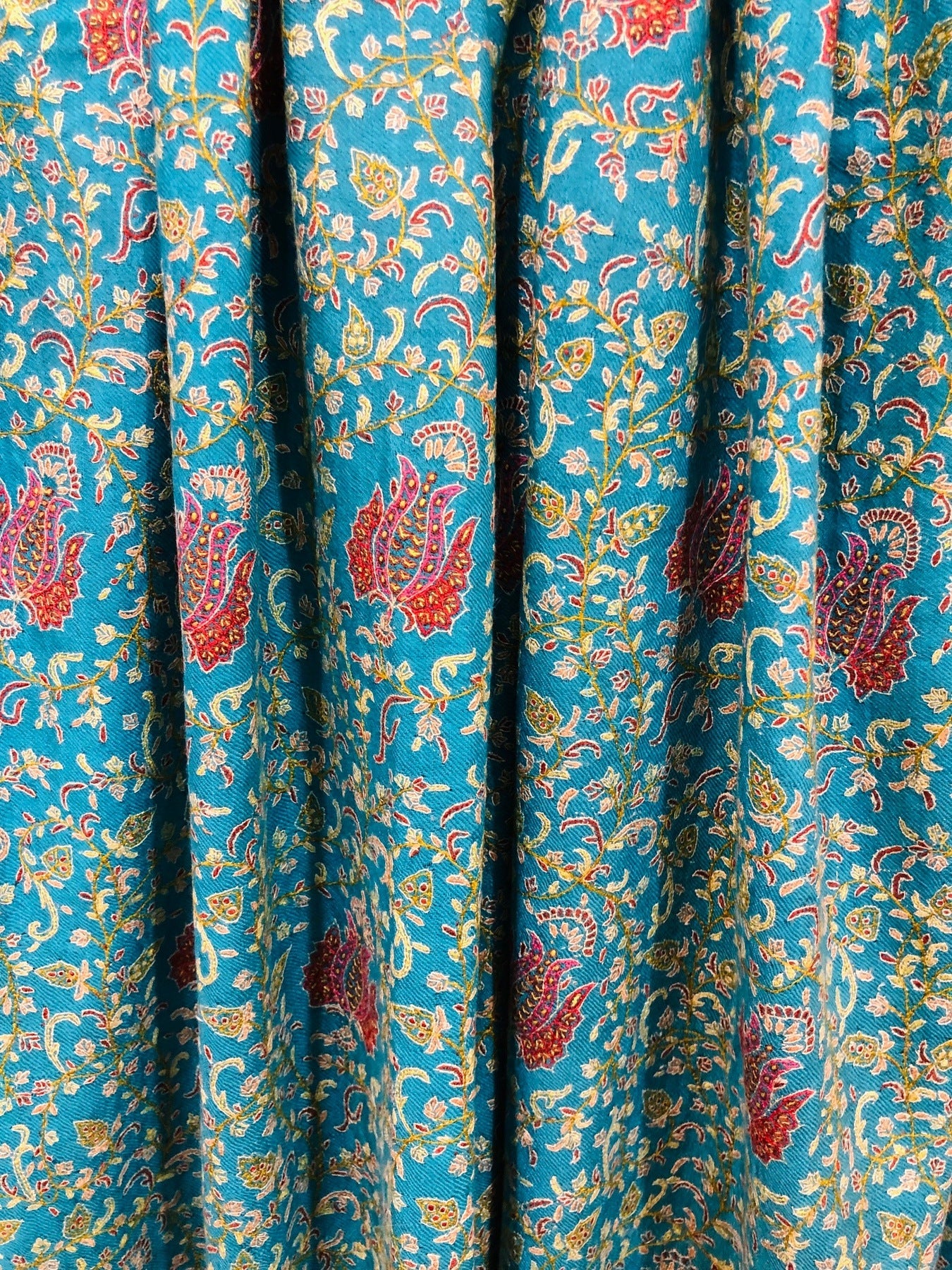 Teal Blue Sozni Pashmina Shawl ArtAsiaHandicrafts