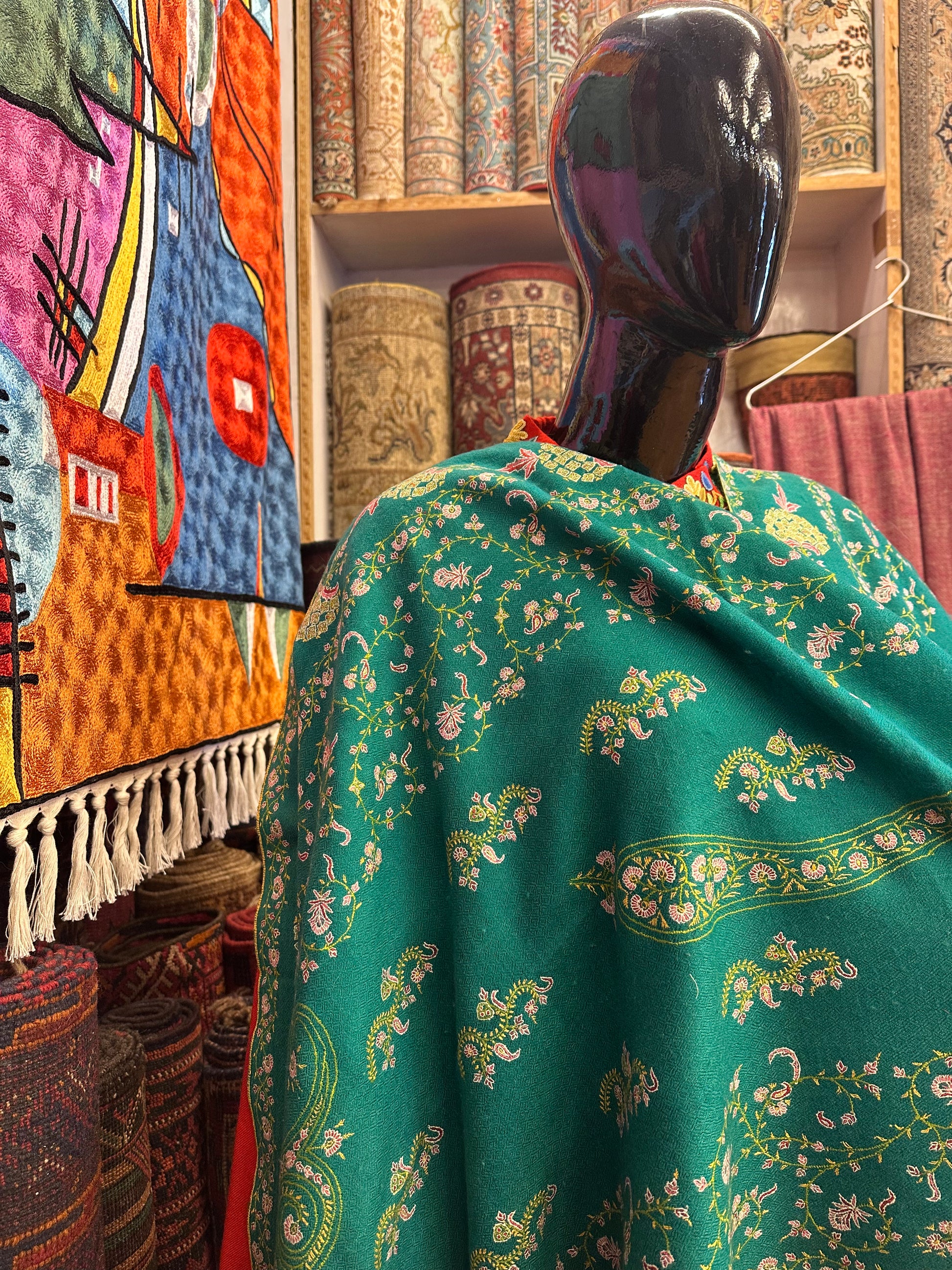 Teal Green Sozni Pashmina Scarf ArtAsiaHandicrafts