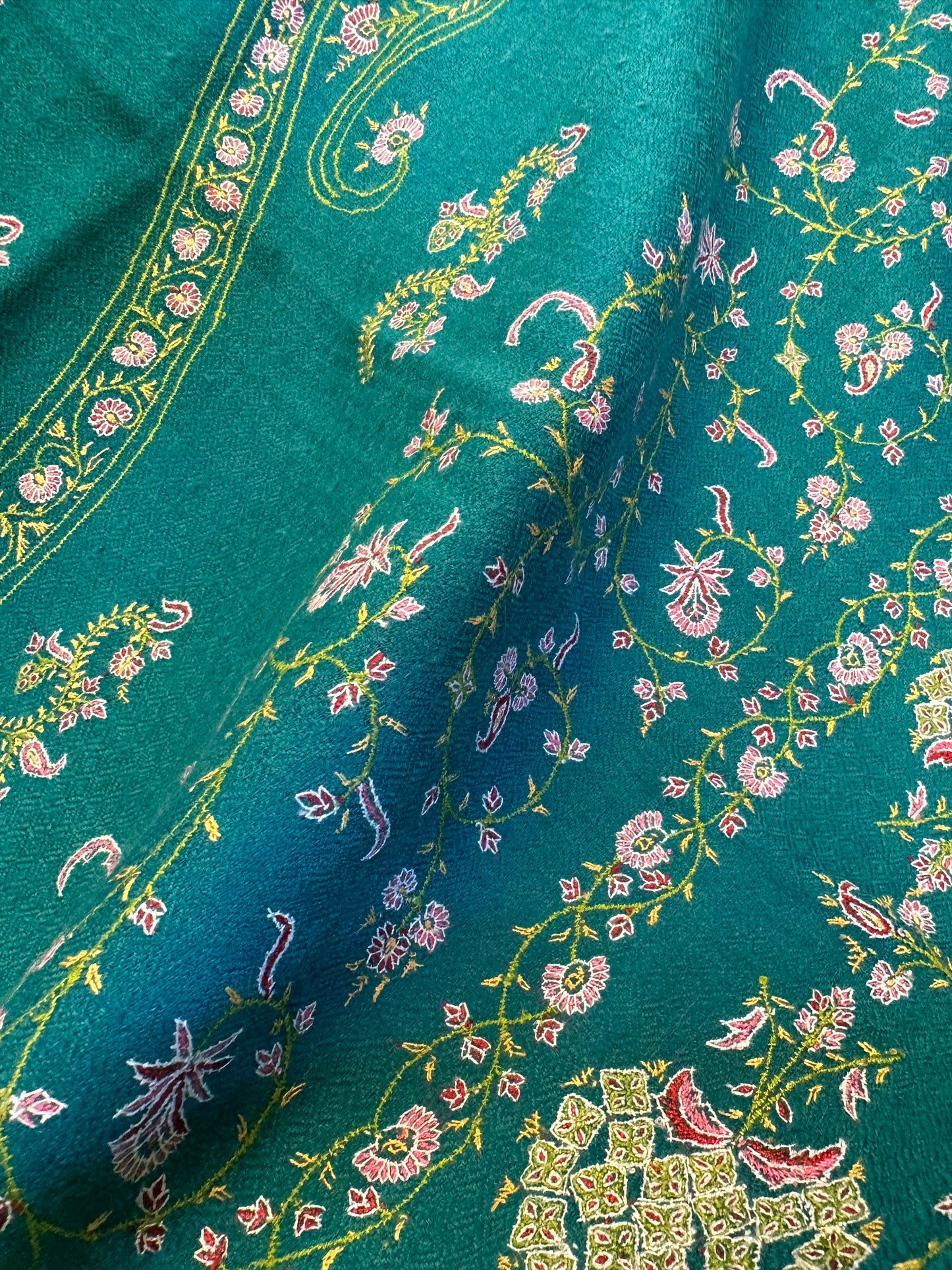 Teal Green Sozni Pashmina Scarf ArtAsiaHandicrafts