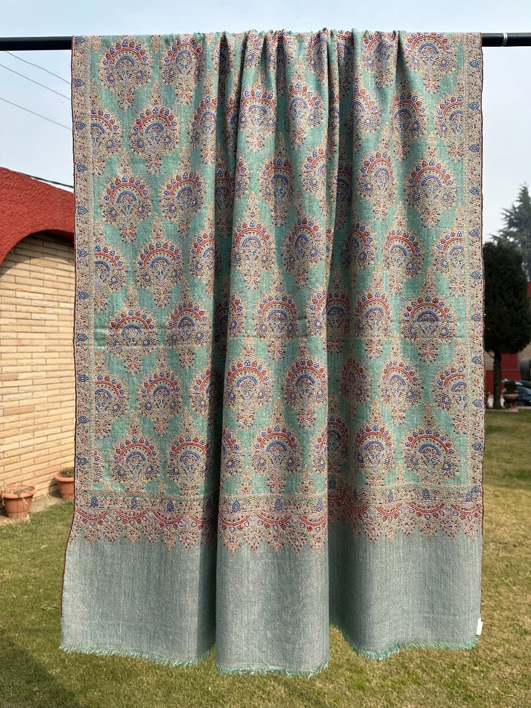 Teal Sozni Pashmina Shawl ArtAsiaHandicrafts