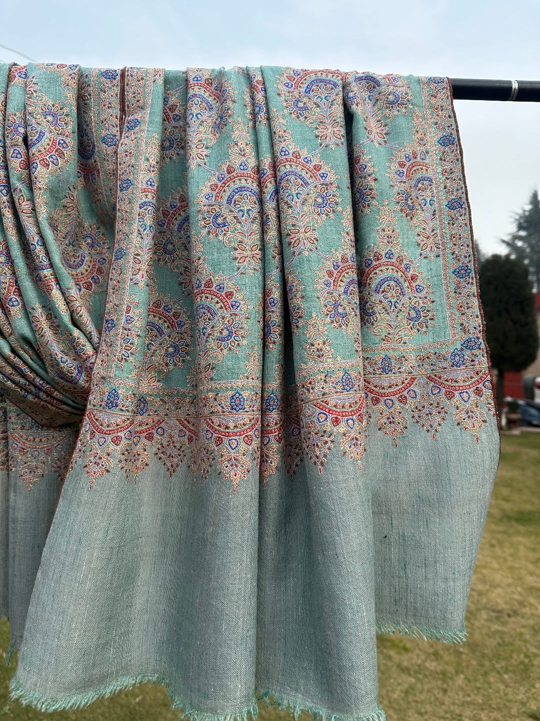 Teal Sozni Pashmina Shawl ArtAsiaHandicrafts