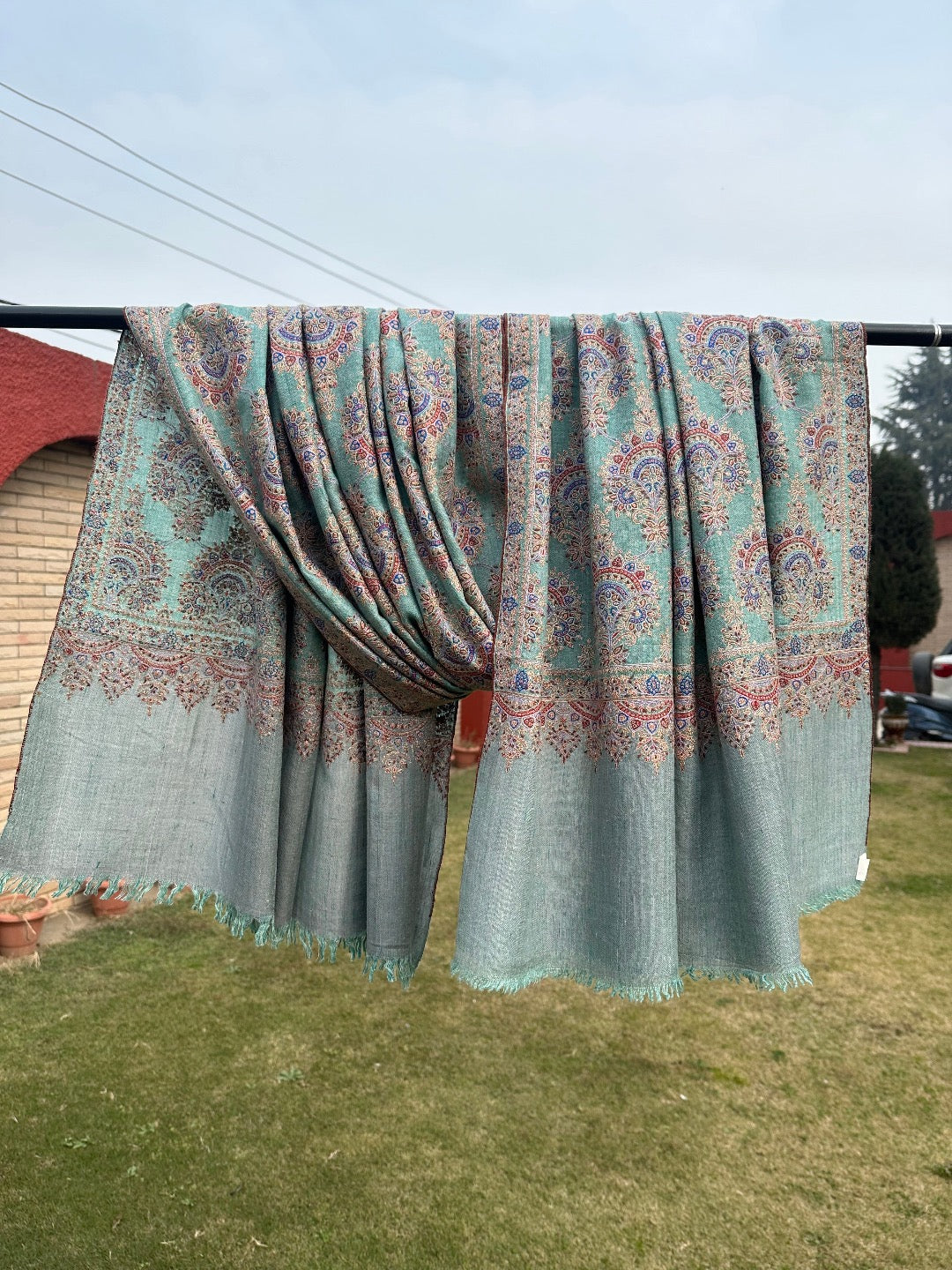 Teal Sozni Pashmina Shawl ArtAsiaHandicrafts
