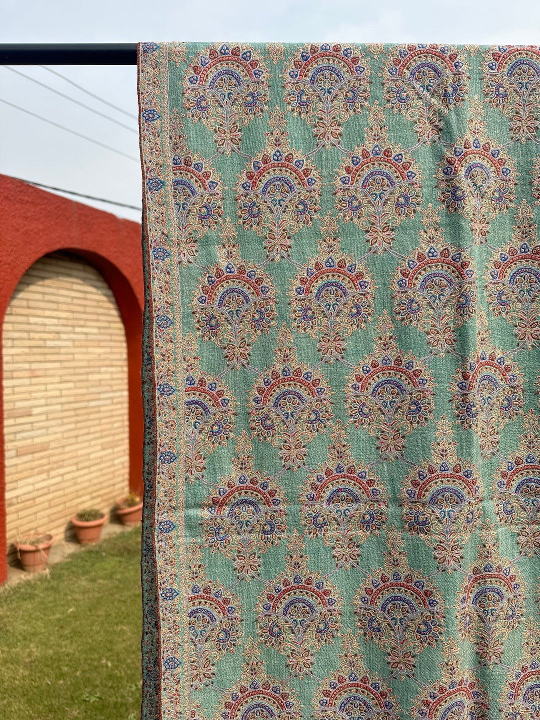 Teal Sozni Pashmina Shawl ArtAsiaHandicrafts