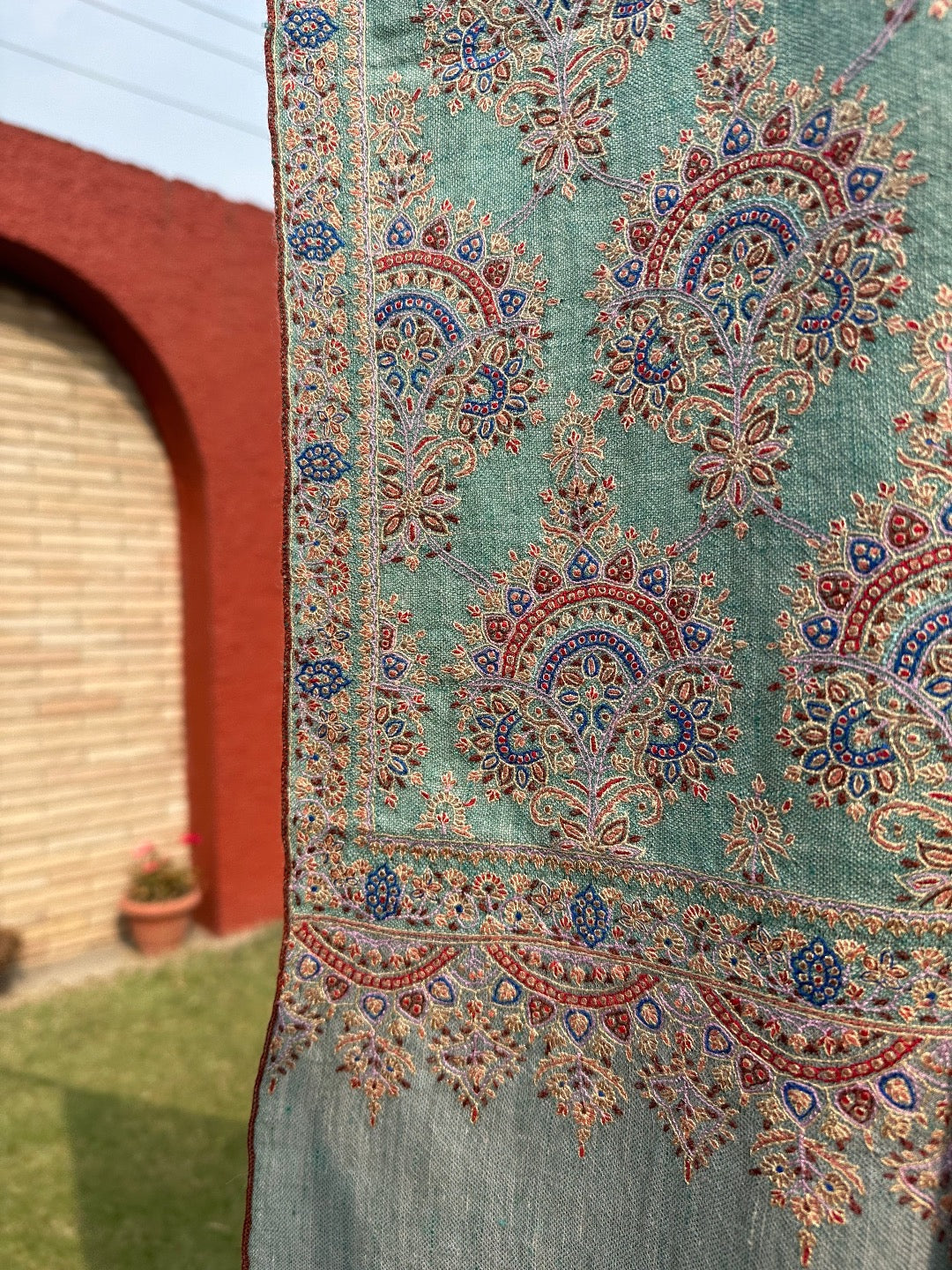 Teal Sozni Pashmina Shawl ArtAsiaHandicrafts