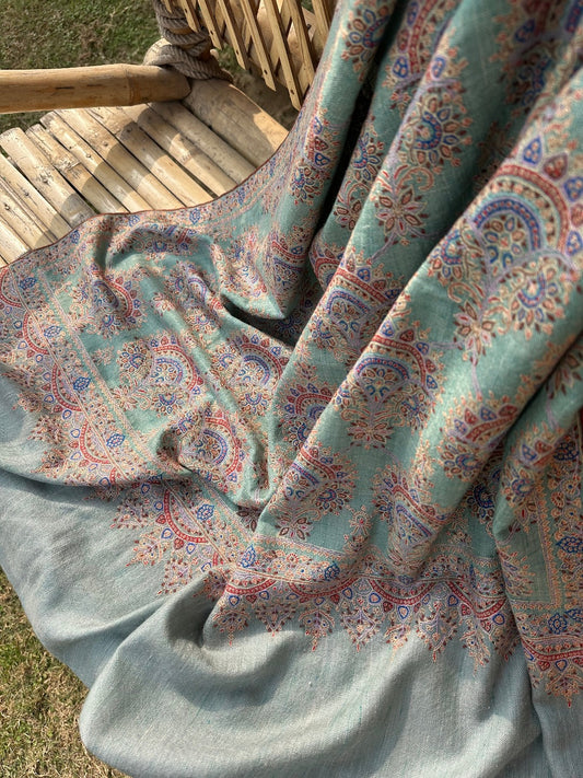 Teal Sozni Pashmina Shawl ArtAsiaHandicrafts