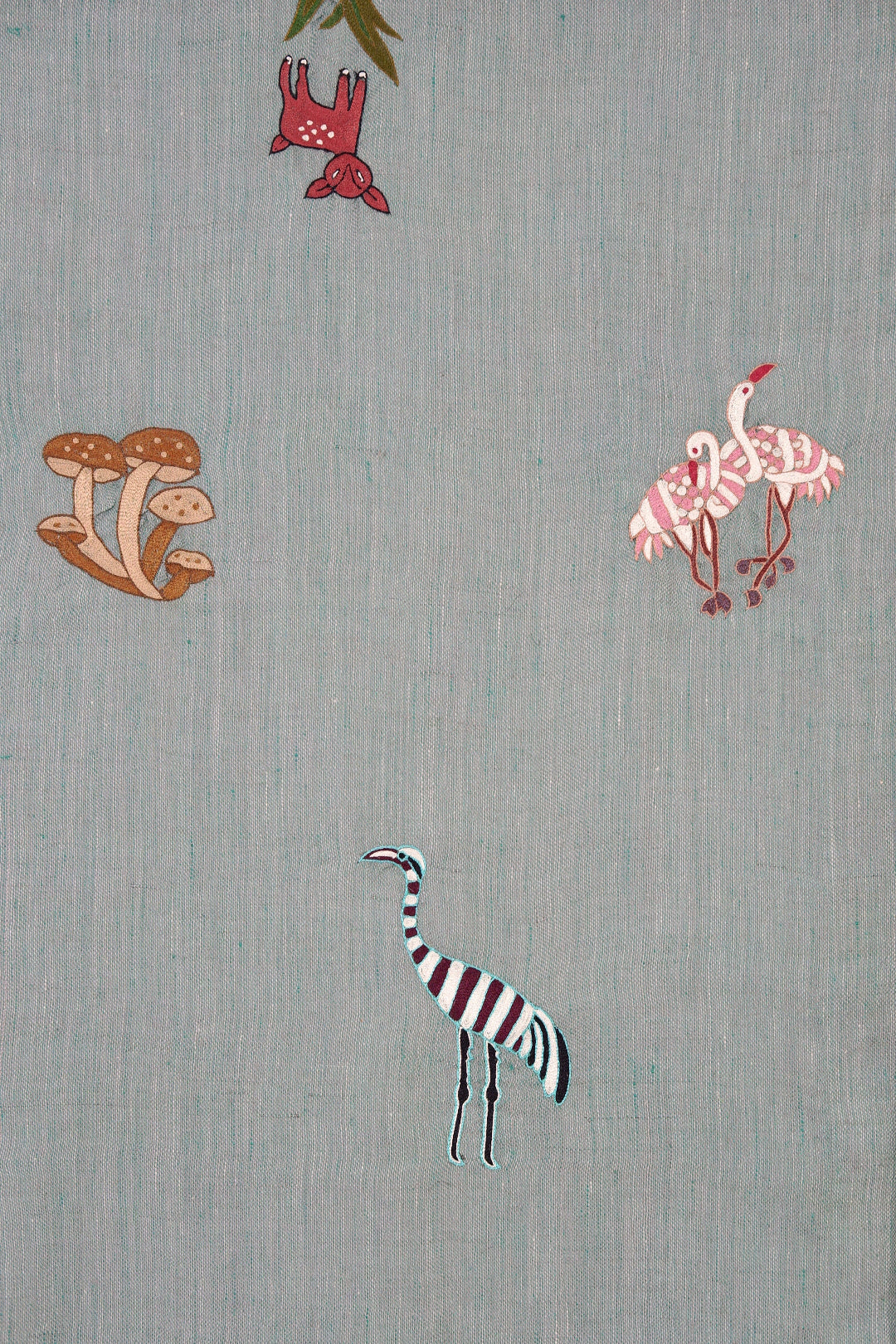 ANIMAL SCENERY BUTI PAIR TEAL COLOR PASHMINA SHAWL