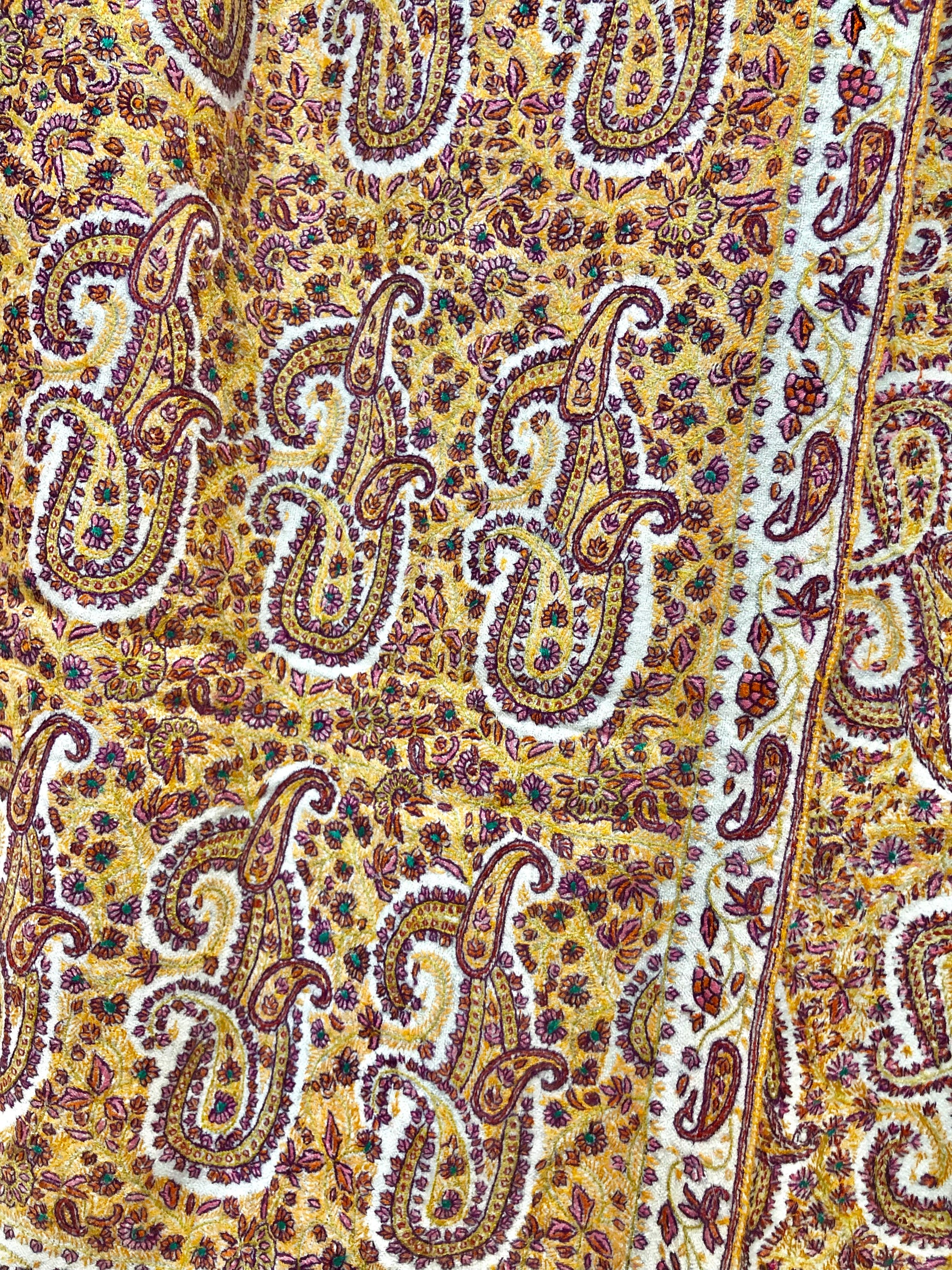 Yellow Sozni Pashmina Shawl ArtAsiaHandicrafts